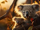 Koala, Mama, Dziecko, Konar, Drzewa, Gałązki