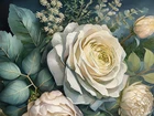 Malarstwo, Kwiaty, Białe, Róże, Listki