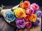Kolorowe, Róże, Bukiet, Wiązanka