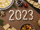 Nowy Rok, Przekąski, Cyfry, 2023, Ciasteczka, Słodycze, Pianki, Bombki