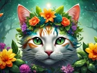 Kot, Wianek, Kwiaty, Grafika