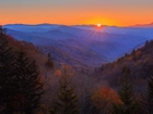 Stany Zjednoczone, Stan Karolina Północna, Park Narodowy Great Smoky Mountains, Góry, Great Smoky Mountains, Wschód słońca, Las