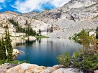 Góry, Sierra Nevada Mountains, Jezioro, Lyons Lake, Drzewa, Sosny, Kalifornia, Stany Zjednoczone