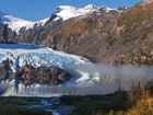 Góry, Skały, Śnieg, Jezioro Portage, Lodowiec, Portage Glacier, Drzewa, Alaska, Stany Zjednoczone