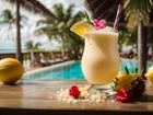 Pina Colada, Drink, Owoce, Kwiaty, Tropiki, Grafika